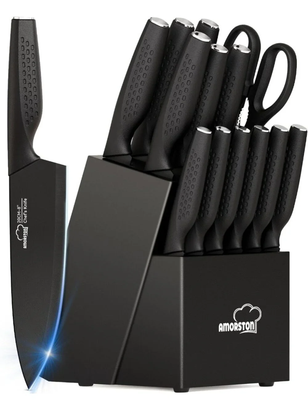15-Piece Kitchen Knife Set with Block & Sharpener, Dishwasher Safe, German
